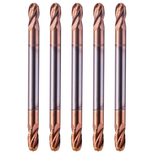 5Pcs 3/16" 4 Flute Carbide Ball Nose End Mill, Double End, TiSiN Coated 3/16 in 5