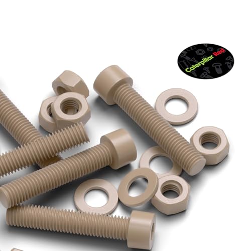5X Natural PEEK Socket Head Screws & Bolts M8 x 45mm, Nuts & Washers