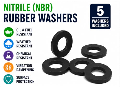 3/8" ID x 1-1/2" OD x 1/4" Thick Nitrile Rubber Washers, Vibration Isolation Spacers for Equipment Mounting, Machinery, Electrical Enclosures, Compressors & Pumps 5 Pack