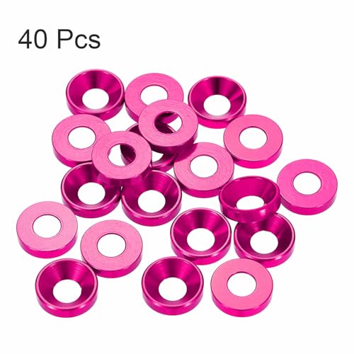 HARFINGTON 40pcs Countersunk Washer M6 Anodized Aluminum Alloy Finishing Washers, Screw Gaskets for Mechanical Accessories Parts, Pink