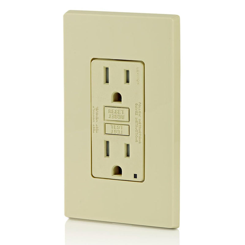 Leviton Smartest Self-Test SmartlockPro Slim Tamper-Resistant LED Indicator GFCI Receptacle, 3-Pack, Ivory, 3 Count, GFTR1-3I, Ivory
