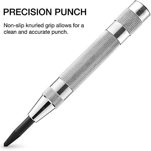 NEIKO 02639A 6-Inch Automatic Center Hole Punch with Adjustable One-Handed Spring Impact, Chrome-Plated Shank, and Premium S2 Steel Tip Auto Center Punch 6" Length