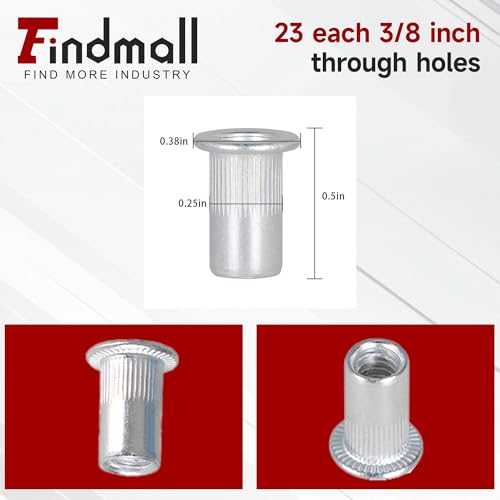 findmall 100Pc Rivet Nut Kit 10-24UNC Aluminum Flat Head Threaded Rivet Nut