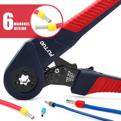 Hexagonal Ferrule Crimping Tool Set, 6 Sides Labor-Saving Crimp Pliers 0.05-16mm²(AWG 28-5), New Designed Self-Adjustable Ratchet Crimping Tool for Cable End Sleeves and Wire Ferrules FST 16-6