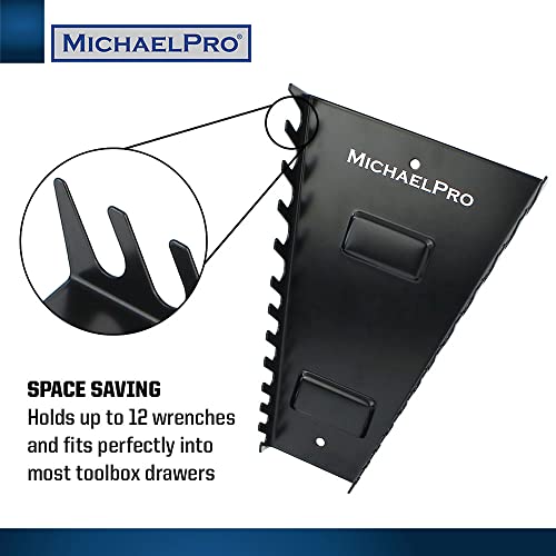 MichaelPro Magnetic Wrench Organizer for Tool Drawer, 12-Piece Metal Wrench Holder, Fits SAE and Metric Wrenches, Up to SAE 1 1/16'' and Metric 24mm, Easy Magnetic Wall Mount - MP014031 12Pc (Magnetic)