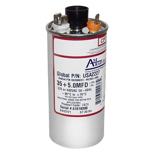 Carrier/Bryant/Payne HC98JA036D Replacement - 35 + 5 uf/Mfd 370/440 VAC AmRad Round Dual Universal Capacitor, Made in The U.S.A.