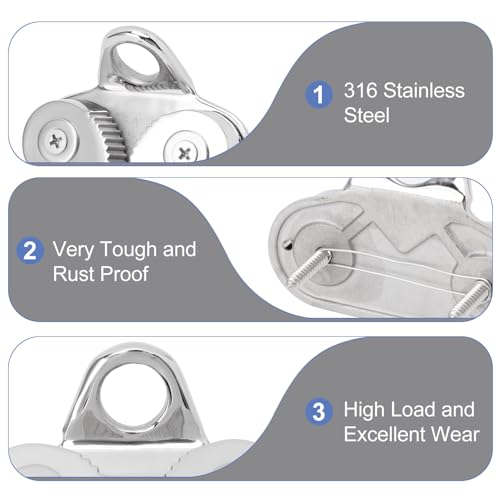Ymiko 316 Stainless Steel Cam Cleat, Proof Rope Cleats for 5‑15mm Ropes, Boat Hardware for Sailboat Kayak Canoe Dinghy