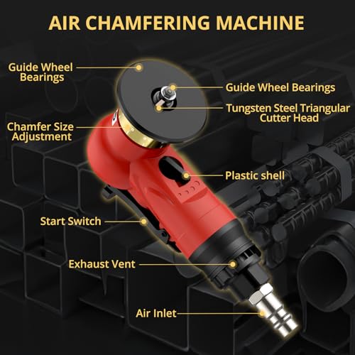 AMTOVL Pneumatic Chamfering Tool with 6 C-Angle & 6 R-Angle Blades Red