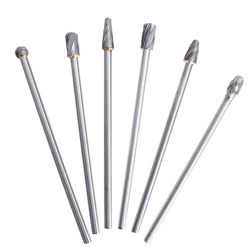 6Pcs Carbide Burr Set 150mm Length Carbide Burr 1/4 Inch Shank Rotary Aluminum Cut Burr Fit for Woodworking, Drilling, Metal Carving, Engraving, Polishing