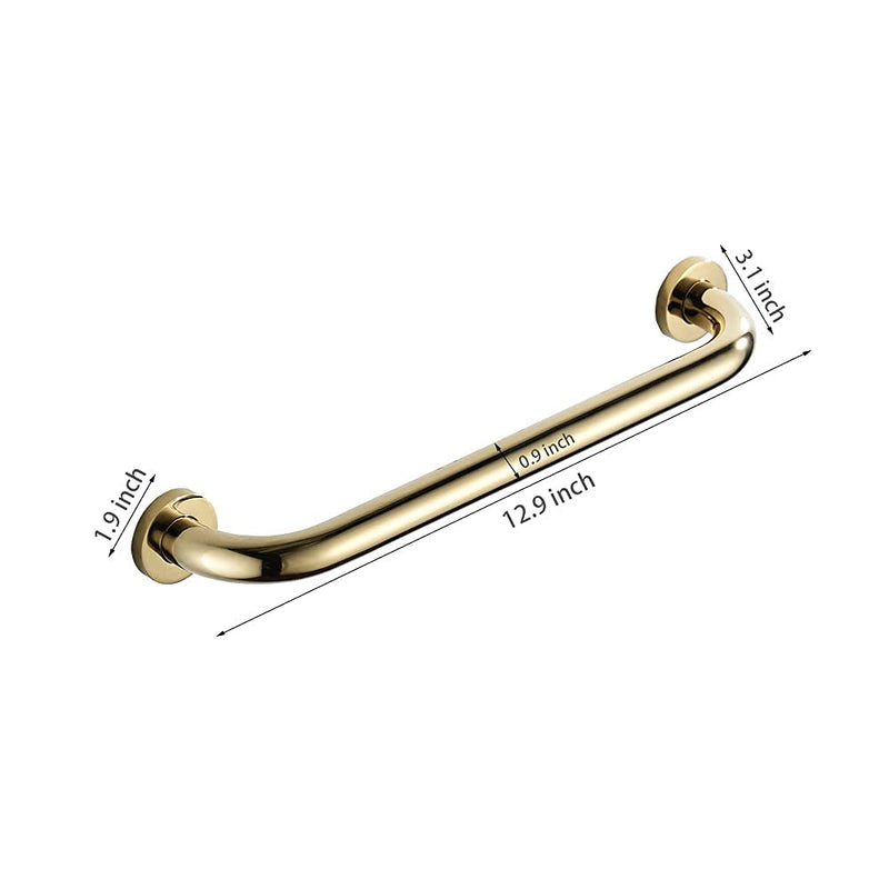 Leyden Brass Shower Grab Bar，Gold Support Bar Bathroom Hand Safety Handrail for Elderly Wall Senior Rail Handle for Tub, Toilet 12 Inch