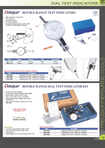 Pro Series by HHIP 4400-0010 Face Dial Test Indicator, 0-.03", White 0-0.03" Range, .0005" Graduation White Face
