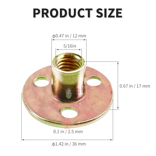 10pcs 5/16" Round Base T-Nuts, 17mm Height, 36mm Flange 10 pcs 5/16*37*2.5 mm