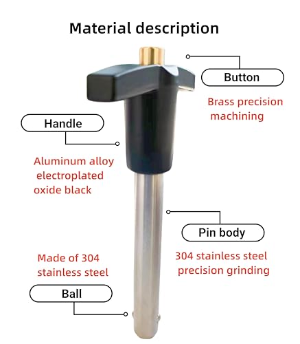 304 Stainless Steel T-Handle Lock pin, Ball Lock, Quick Release pin with Push Button, Dowel pin with Lanyard (1, Dia:1/2, L:2-9/32in/58mm) 1