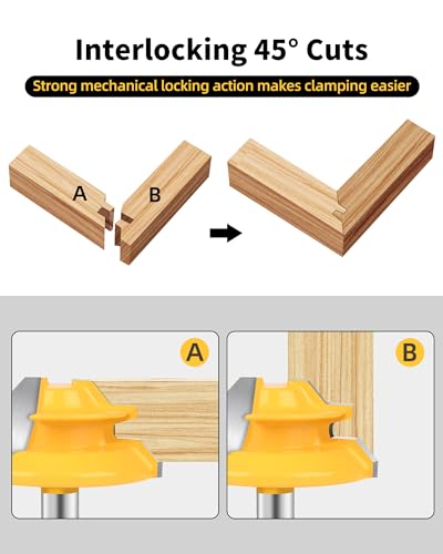 3-Piece 45 Degree Lock Miter Router Bits 1/2" Shank for Joining Corners 1/2 Shank