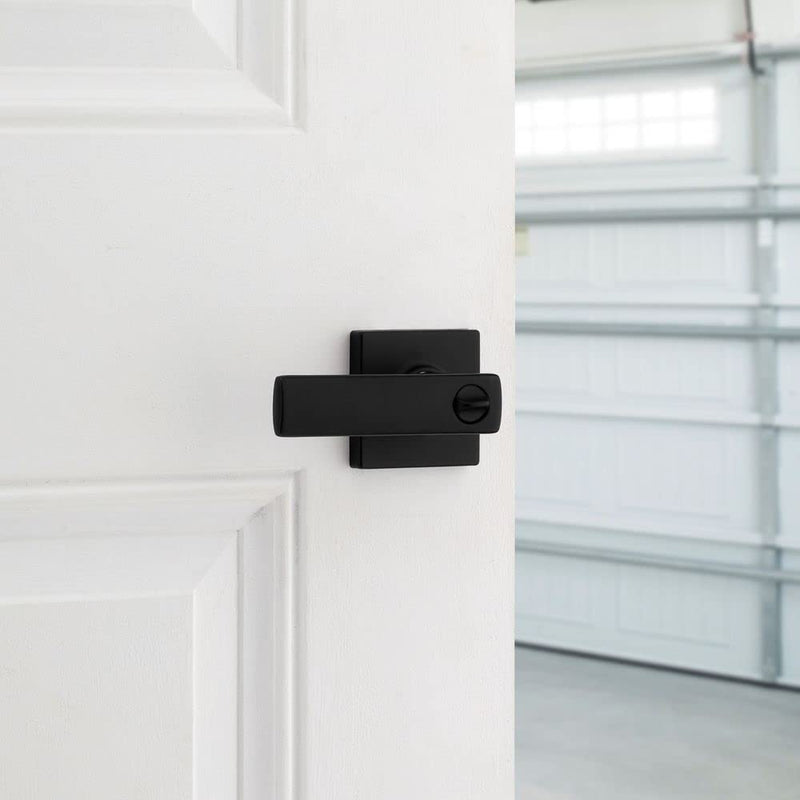 Kwikset Breton Entry Door Handle with Lock and Key, Secure Keyed Reversible Lever Exterior, For Front Entrance and Bedrooms, Matte Black , Pick Resistant Smartkey Rekey Security and Microban 1 Pack Keyed Entry