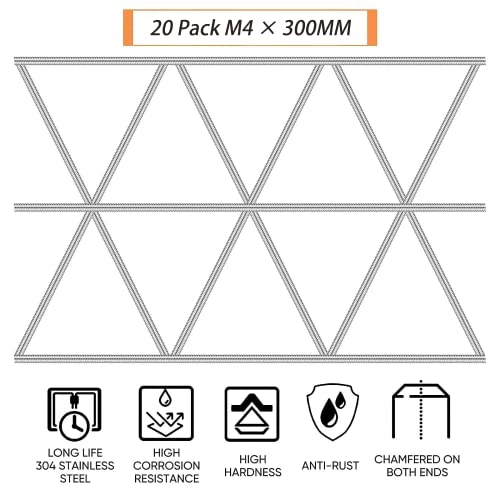 40pcs 8/32 Inch Threaded Rods with Hex Nuts M4 12 Inch 304 Stainless Steel Fully Rod Threaded, 20Pcs Right Hand Threads &20Pcs Hex Nuts for Beaded Garden Stake Rods (300MM) 12inch(40pcs)