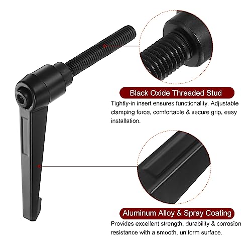 HARFINGTON 6pcs Adjustable Clamping Lever Handles M10 x 60mm Male Thread Bolt Knobs Rotating Screw Locking Quick Release Ratchet Push Button Handle, Black