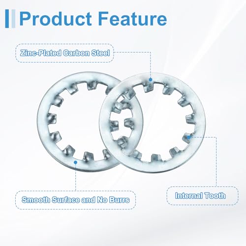 uxcell 20Pcs 3/4 Internal Tooth Lock Washer, Zinc-Plated Carbon Steel Multi-Tooth Star Washer Locking Fastener, Silver Tone