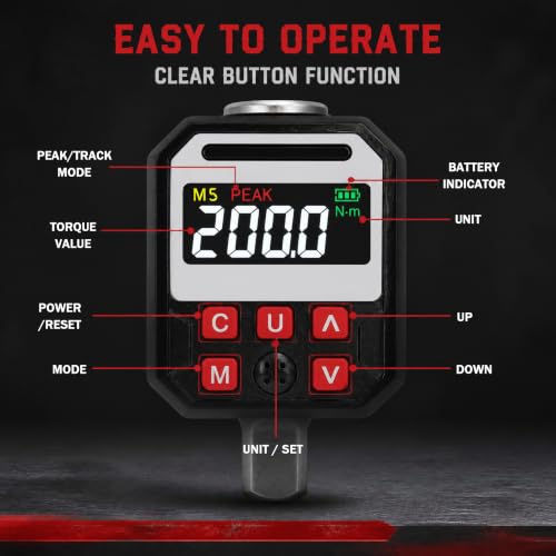 1/2" Digital Torque Adapter, 12.5-250.7 Ft-Lbs (17-340Nm) ±2% Accuracy Torque Converter with 1/4" 3/8" Reducers, 1000 Readings Memory for Auto Motorcycle Repair 1/2", 250.7 Ft-lb /340 Nm