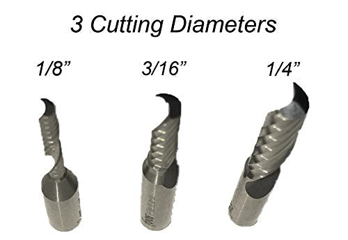 1/4” Shank - O-Flute Carbide Router bit Set - 3 pcs - (1/8" 3/16" 1/4") - Acrylic Series - USA Veteran Owned