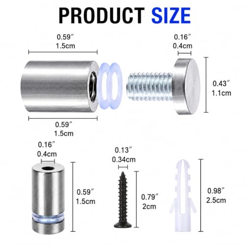 DAJAVE 50 Pack Standoff Screws 1/2x 3/4 Inch Stainless Steel Wall Standoff Mounts Sign Mounting Hardware for Hanging Acrylic Picture Frame, Glass Mounting, Office Signs, Includes Screws & Anchors