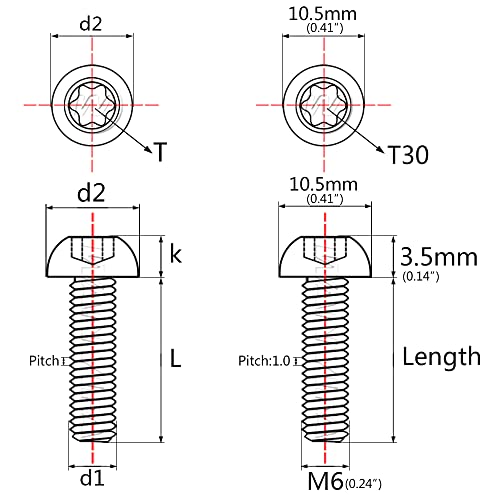 Titanium Bolt Button Head Torx M5 M6 M8 (M6x15, Rainbow) M6x15