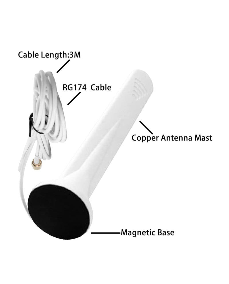 4G LTE Antenna SMA Male Connector 15DBi GSM/3G/4G/5G Omni-directional Waterproof Suction Cup Antenna with Magnetic Base 3M RG174 Cable (White) White