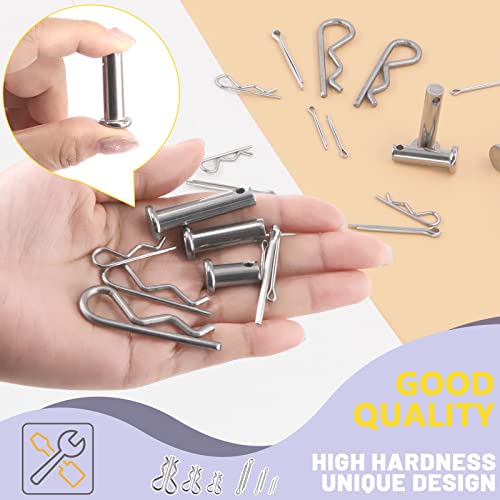 Swpeet 122Pcs 304 Stainless Steel M4 M6 M8 Clevis Pin with M1.5 M2 M3 Zinc Plated Steel Cotter Pin and Clips Fastener Set Hitch Pin Clips Fastener Fitting Hole Location Pin T-Shape Round Pin