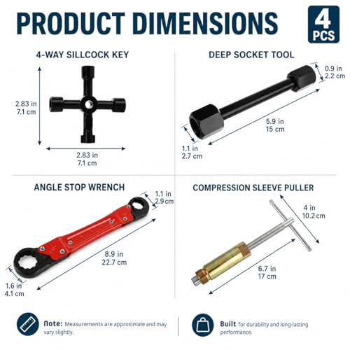 Plumbing Tools, Angle Stop Removal Tool with compression sleeve puller tool 1/2, Quick Repair Plumbing Wrench Kit for Installing/Removing Compression Rings, Nuts and Angle Stops