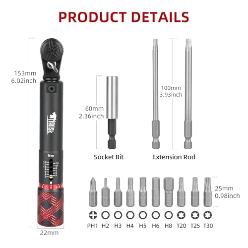 1/4 Drive Bike Torque Wrench, Preset Torque 2-14Nm, ±4% Precision