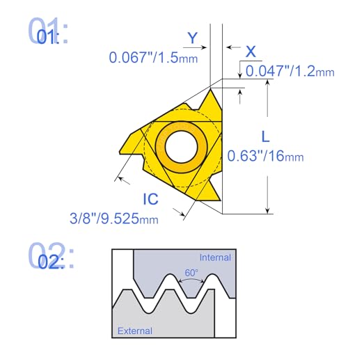 16IR AG60 Laydown Threading Insert Internal CNC Steel Machining 10pcs 16IR AG60