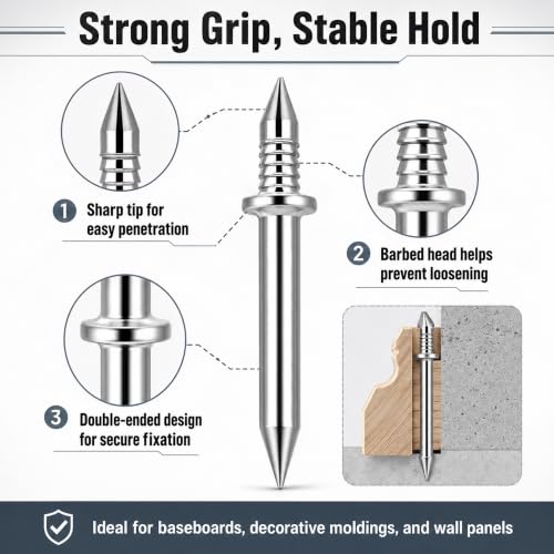 500-Pack Invisible Double-Ended Nails, Mark-Free Fixing Screws for Installing Solid Wood Baseboards, Decorative Moldings, and Wall Panels, Double-Sided Fixing Design for Seamless Installation.