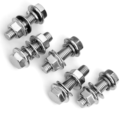 M10 x 35mm (10 Sets) M10x1.5 Bolt Flanged Hex Head Nuts and Bolts, Flange Hexagon Screws with Nuts and Washers, M10 Screw 304 Stainless Steel 18-8 Metric Bolt Assortment, DIN 6921 By Mywish Silver-M10