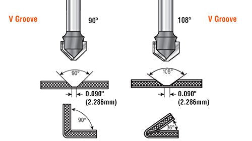 Amana Tool 45792-M V-Groove 90 Deg. Folding for Aluminum Composite Material (ACM) Panels Like Alucobond, Dibond, 0.090 Tip Cut Width x 3/8 CH x 1/2 D x 6mm SHK Carbide Tipped Router Bit