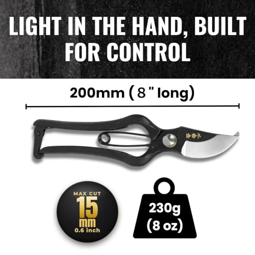 Japanese Pruning Shears, 7.9" (200mm) Hand-Forged Carbon Steel Bypass Hand Pruners – Razor-Sharp Garden Clippers for Roses, Flowers, Bonsai & Branches, Made in Japan - Forest Originals
