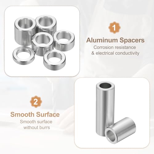 PATIKIL 12PCS Aluminum Spacers, 1/4" x 1/2" Metal Spacers Aluminum 1-1/2" L Spacer Screw Standoff Round Unthreaded Standoff Bushing for 1/4inch Screw Bolts, Black Silver