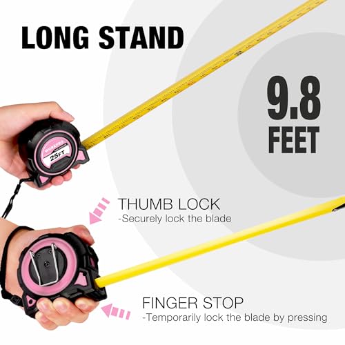 WORKPRO Pink Tape Measure, 25FT Heavy Duty Tape Measurement