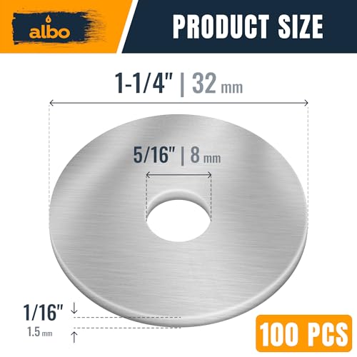 ALBO 100 Pcs 5/16" x 1-1/4" 304 Stainless Steel Fender Flat Washers 5/16" x 1-1/4" - 100pcs