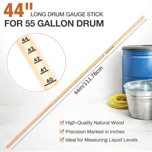 Xuhal 44" Long Drum Gauge Stick for 55 Gallon Drum, Pine Wood, Calibrated in Gallons, Direct Liquid Level Measurement Tool for Accurate Inventory