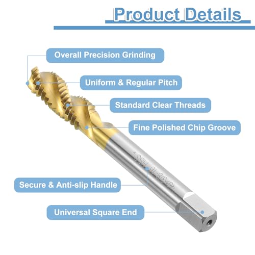 uxcell 3pcs Spiral Flute Thread Taps, 3/8-16 UNC H2 Screw Threading Tap, Titanium Coated 6542 High Speed Steel Machine Tapping Tools for Machinist Repair (Pack of 2) 3/8-16 UNC (Pack of 2)
