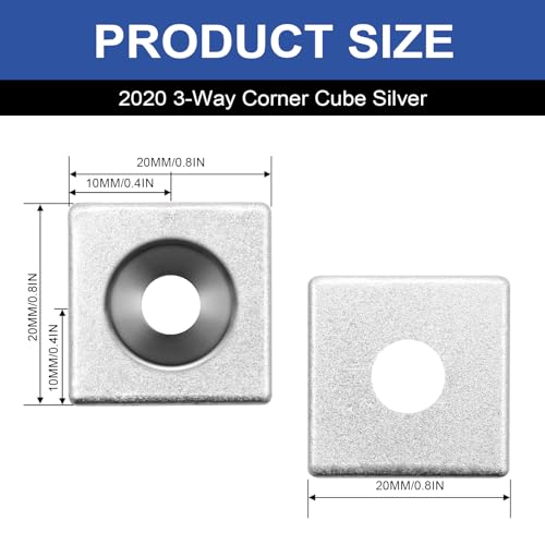 12pcs 2020 3-Way Corner Cube 2020 Extrusion Hardware Silver 20-Corner Cube