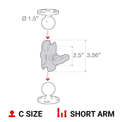 RAM Mounts Double Socket Arm RAM-201U-B Short Arm Compatible with RAM C Size 1.5" Ball Components