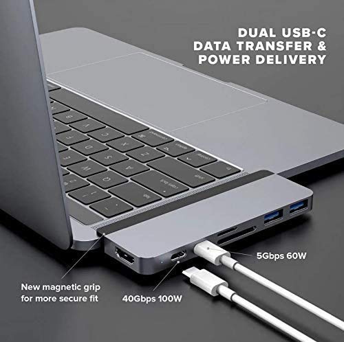 Hyper - New HyperDrive Duo 7-in-2 Hub - USB-C for MacBook Pro/Air - HDMI 4K60Hz HDR, USB-C 40Gbps 100W PD, USB-C 5Gbps 60W PD, MicroSD/SD 3.0 UHS-I 104MB/s, 2 x USB-A 5Gbps - Space Gray
