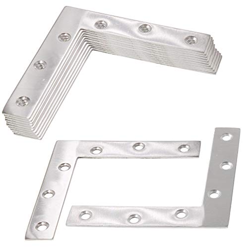 4 Pack Stainless Steel L Shape Flat Corner Bracket Plate - Repair Mending for Wood, Metal Fixing, Joining Support Brace for Shelves, Furniture and Cabinet (120x120mm) 120 x 120 mm
