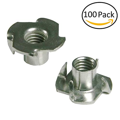 Desunia 1/4inches-20 T Nuts - 4 Prongs - Zinc Plated -for Cabinetry, Rock Climbing Walls, Woodworking, etc. - .25 Dia. - 100 pcs.