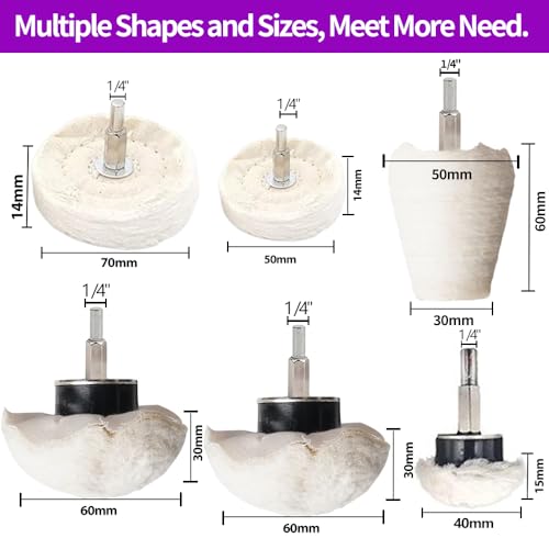 12 PCS Buffing Pad Polishing Wheel Kits for Dremel, Buffing Wheel Polishing Bits with 1/4 Inch Shank for Metal Aluminum Chrome Wood Jewelry Brass Glass Plastic Stainless Steel 12 PCS