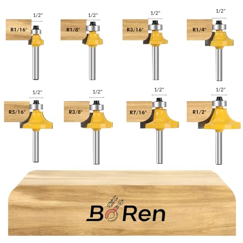 Boren 8-Piece Roundover Router Bit Set, 1/4" Shank