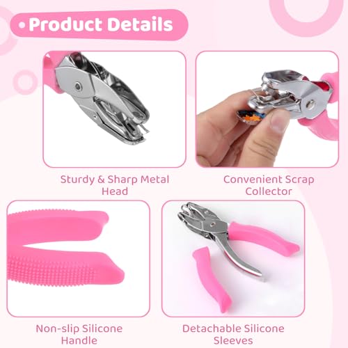 6 Pcs Handheld Craft Hole Punchers, Metal Paper Punchers, 1/4" Single-Hole Tag Punchers, Includes Rectangle, Star, Moon, Circle, Flower, Heart Shapes, Ideal for Binder & Scrapbooking