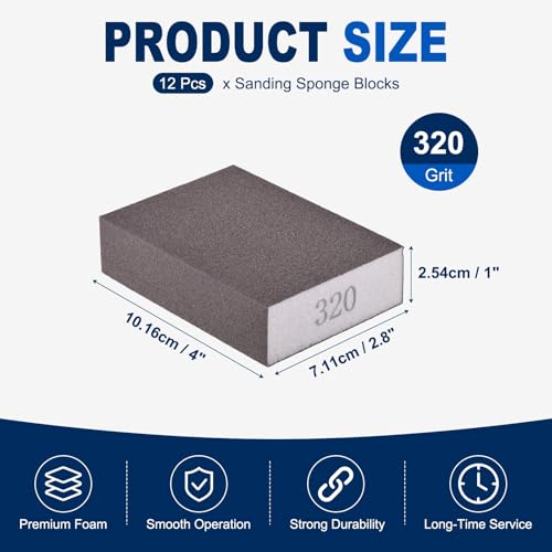 12Pcs 320Grit Sanding Sponges, Wet Dry Sanding Blocks 12