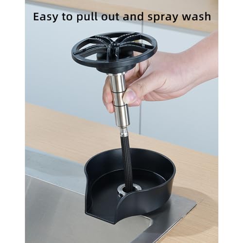 Stainless Steel Glass Rinser, Automatic Cup Washer for Kitchen Sink Black